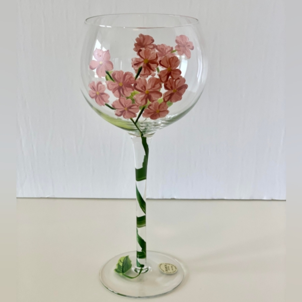 Vintage Hand-Painted Crystal Wine Goblet